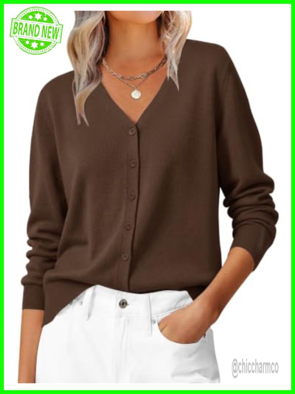 Lightweight Wool Blend Button V-Neck Cardigan Sweater